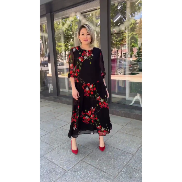 Rosa | Abito Lungo Estivo con Motivo Floreale