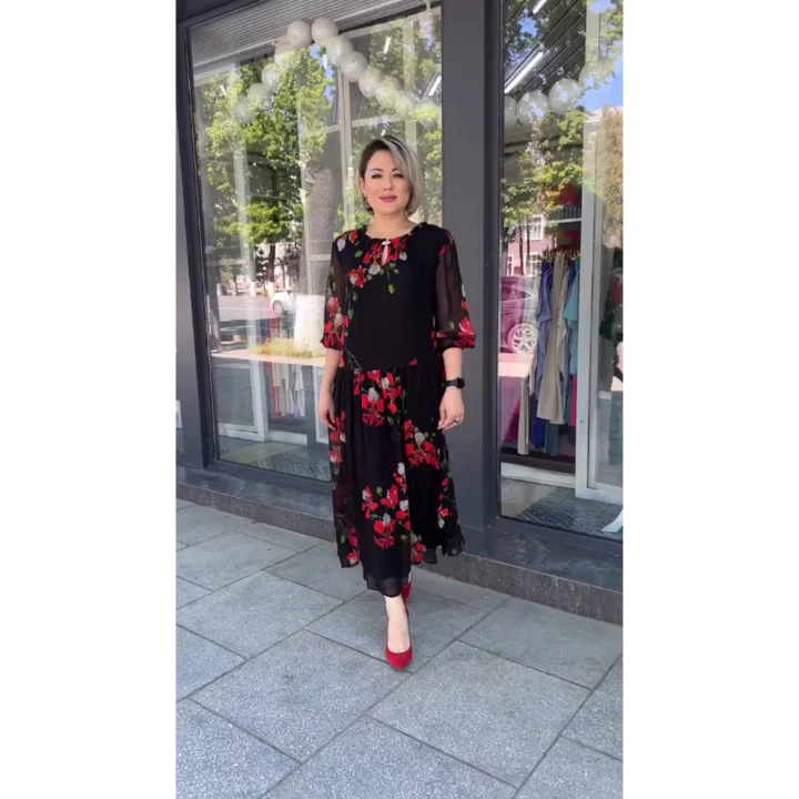 Rosa | Abito Lungo Estivo con Motivo Floreale