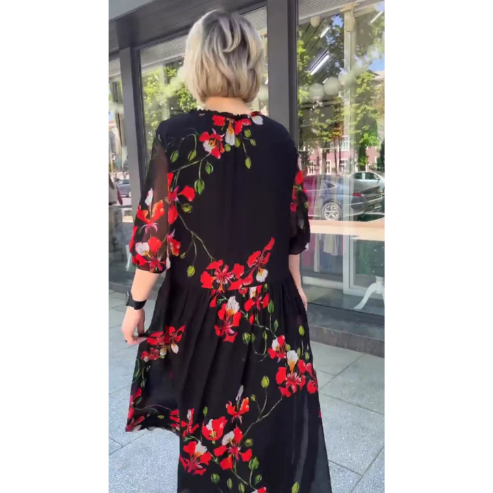 Rosa | Abito Lungo Estivo con Motivo Floreale