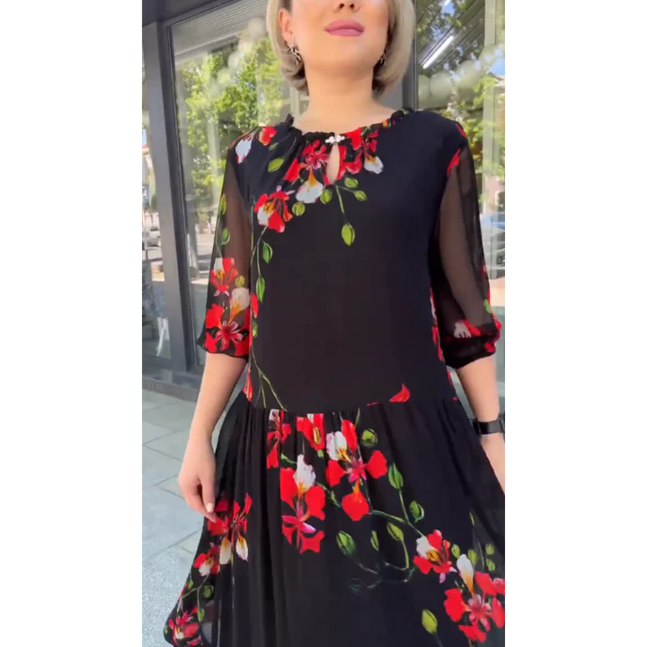 Rosa | Abito Lungo Estivo con Motivo Floreale